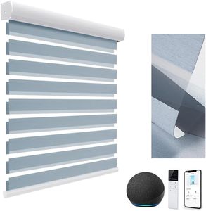 Smart Roller Blind Gray Fabric Dual Layer <b>Light</b> <b>Control</b> With <b>Remote</b> App Voice Assistant Compatible - Product Image 1
