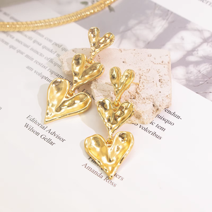 Boucles d'oreilles pendantes YTJX en forme de triple cœur texturé et cascade, bijoux de déclaration pour femme, idéales pour les fêtes et le quotidien - Product Image 6