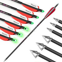 Flèches de carabine à poulies en carbone de 20 pouces, 6 pièces avec pointes lumineuses, pointes de chasse ID 7,62 mm, flèches de chasse, logo personnalisé OEM, arc recurve en plastique
