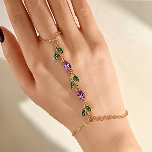 Bracelet chaîne et maillons en alliage de zinc PFT, style mitaine, motif floral et feuille, tendance, pour <span class=keywords><strong>femme</strong></span>, avec bracelet parfait – Meilleure vente - Product Image 1