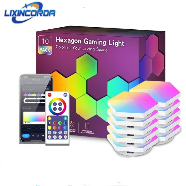 Smart DIY RGB Night Light Trapezium Wall Lamp Aurora Music Rhythm Remote App Control Modular Panel Industrial for Home Office