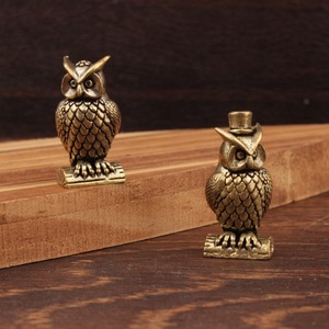 Owl Brass Ornament 2Pcs Desk Decor Home Office Traditional Style <b>Standing</b> Owl With <b>Hat</b> Craft - Product Image 3