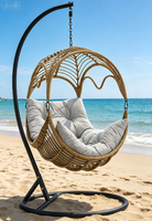Fauteuil suspendu en rotin PE d'extérieur avec support, chaise à bascule rembourrée pour patio, jardin, balcon