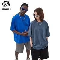 Kaos Pria Ukuran Besar Vintage O-Neck Lengan Pendek Longgar 230g Katun Murni Benang Ganda Antibakteri Bernapas Polos