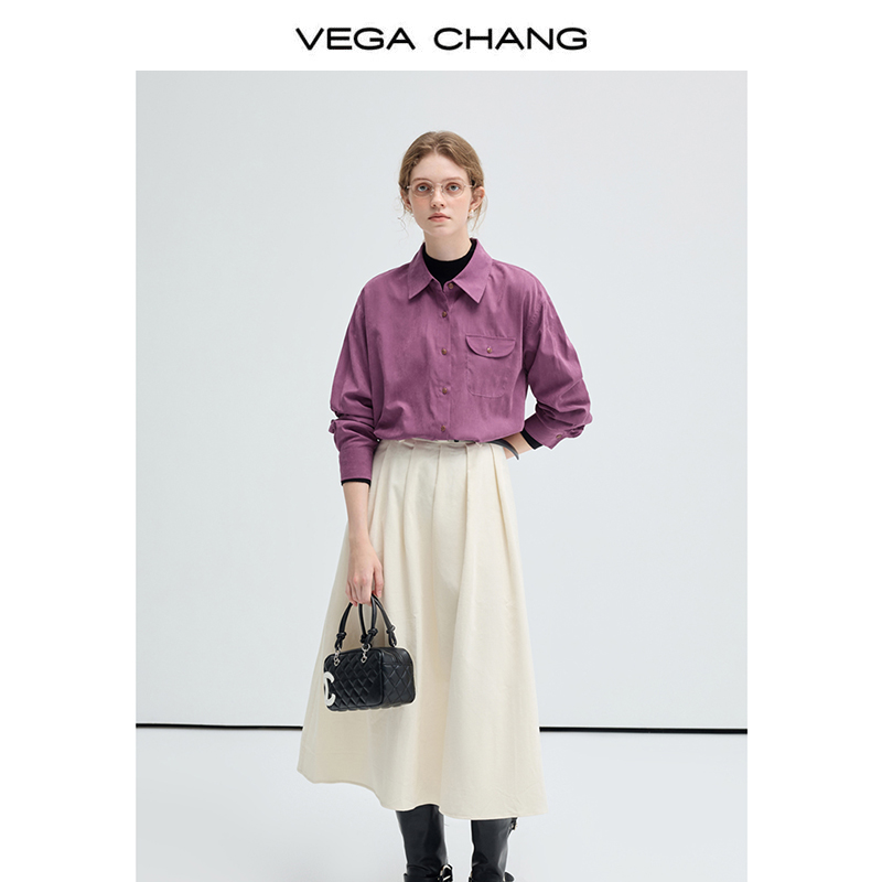 Vega Chang, женская фиолетовая Новая повседневная рубашка в стиле ретро, простой Свободный топ с длинными рукавами и начистым воротником