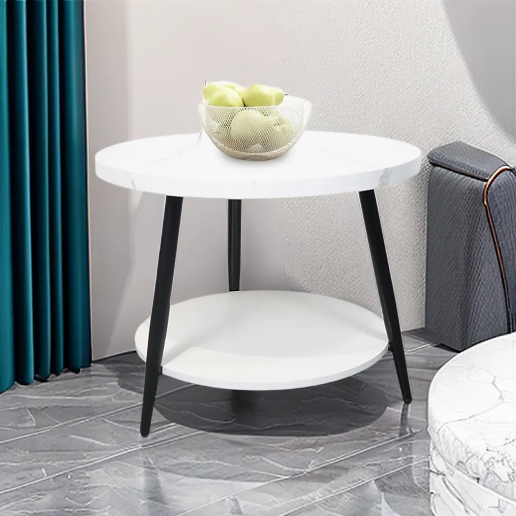 Sağlam çelik çerçeve ile Modern tasarım MDF ahşap mobilya oturma odası ve yatak odası için sehpa 2 katmanlı yan masa çay masası