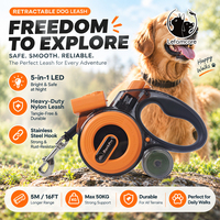 Laisse rétractable en nylon lumineuse de 5 m (16 pieds) pour grands chiens, durable pour la promenade