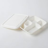 Barquette alimentaire jetable en bagasse de canne à sucre, biodégradable, écologique, blanche, à 4/5/6 compartiments