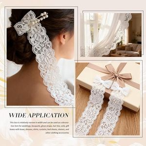 Cinta de encaje floral blanco al por mayor, rollo de encaje elástico festoneado para costura de prendas, vestidos de novia, envoltura de regalos, bricolaje - Product Image 6