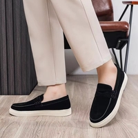 Mocassins décontractés de luxe pour hommes en cuir de vachette, antidérapants, à semelle épaisse, personnalisés, style marche, en daim