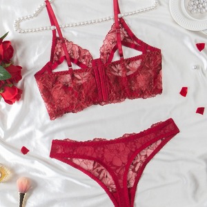 Wholesale Ultra-Thin Floral Embroidered Lingerie <b>Set</b> <b>Sexy</b> See-Through Fishbone <b>Bra</b> Panty <b>Set</b> - Product Image 2