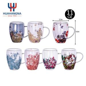 Double <b>Wall</b> High Borosilicate Glass Cup Walled Drinking Glasses Coffee Mug with Dry <b>Flower</b> for Cafe Hotel Gift Wholesale - Product Image 3