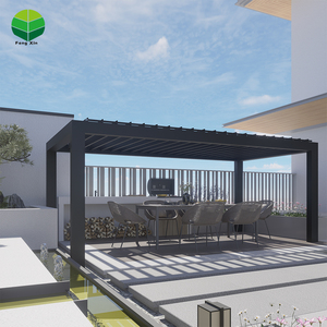 <span class=keywords><strong>Volet</strong></span> de toit en aluminium Jalousie Pergola pour gazebo de <span class=keywords><strong>piscine</strong></span> Cadre en bois traité sous pression nature rétractable et enduit de poudre - Product Image 3