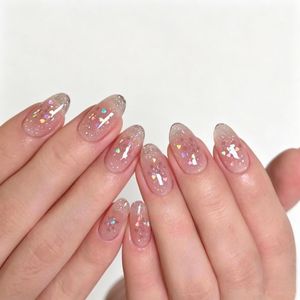 Faux ongles personnalisés en gel souple pour mariage et fiançailles, longue tenue, à presser, avec feuille d'or et paillettes, de luxe, réutilisables pour femmes - Product Image 1