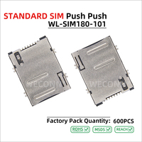 WECONN WL-SIM180-101 6PIN+1 H=1.80mm Connecteur de carte SIM Push-Push avec interrupteur de détection, Connecteur de carte SD personnalisable