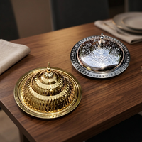 Plat de service en métal haut de gamme avec couvercle, design arabe, plat chauffe-plats décoratif pour table à manger, buffet, restauration et usage domestique