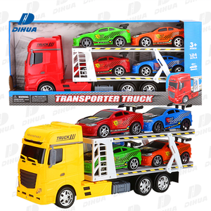 شاحنة نقل لعبة للأطفال مقطورة شاحنة بمحرك اصطناعي مع 4 سيارات سباق حرة العجلات، شاحنة ذات مرتفعين مركبات نقل - Product Image 1