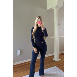 Autunno 2024 nuova moda tinta unita abito retrò <span class=keywords><strong>Chic</strong></span> abito Slim Fit <span class=keywords><strong>abbigliamento</strong></span> e pantaloni donna due pezzi Set - Product Image 2