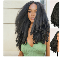 Perruques frontales T-part en soie premium résistantes à la chaleur, couleur brun foncé, 24 pouces, 230g, texture Yaki droite avec pointes bouclées, pour l'Europe, l'Amérique et l'Afrique, avec ligne de cheveux naturelle et texture douce et volumineuse