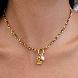 J & D Summer Ocean 18K Oro Acero inoxidable Perla de agua dulce Circón Corazón Colgante Marinero Hebilla Collares - Product Image 3