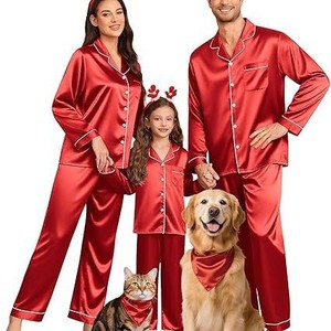 Conjuntos de Pijamas Familiares de Satén de Seda Suave, Pijamas de Lujo con Botones, Ropa de Dormir de <span class=keywords><strong>Manga</strong></span> Larga para Padres e Hijos, Ropa de Casa - Product Image 1