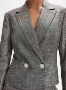 Blazer Corto Entallado de Mujer con Doble Abotonadura y Estampado de Pata de Gallo Gris – Chaqueta de Oficina y Eventos con Solapa Entallada - Product Image 5