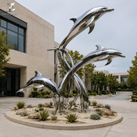 Escultura de Delfín en Acero Inoxidable Pulido, Arte de Animales Marinos para Jardín, Resort, Plaza y Paisajes Costeros