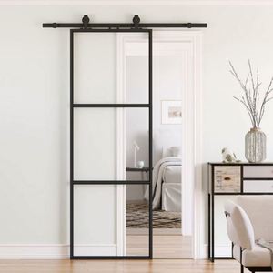 Puerta Corredera de Granero de Acero y Vidrio Estilo Francés con Marco Negro, Kit de Herrajes para Puerta de Granero, Aislamiento Acústico para Interiores de Dormitorio, 120KG - Product Image 3