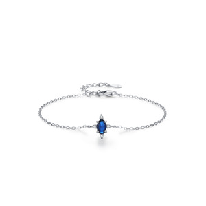 Pulsera de Cadena Lisa con Circonita y Zafiro en Plata de Ley S925 para Mujer, Joyería de Moda, Versión de Cobre Personalizable - Product Image 1