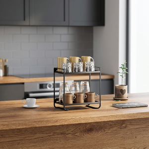 Étagère de rangement en métal à double niveau pour vaisselle, design minimaliste, organisateur de salon, type sur pied durable - Product Image 4