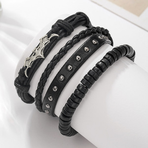 Ensemble de bracelets tressés en PU style punk avec pendentif chauve-souris pour homme, bijoux superposés, cadeau d'Halloween - Product Image 3