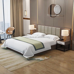 <b>Low</b> Priced 3 Star Hotel <b>Bed</b> Set Wooden <b>Frame</b> with Vertical Panel Upholstered Headboard and Matching Nightstands for Budget Hotel - Product Image 3