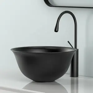 Vendita calda nero opaco ceramica freestanding vaso lavandino bagno piedistallo lavandino lavabo a mano