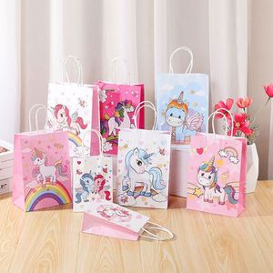 Sacs à bonbons en papier personnalisés avec imprimé licorne, décoration de fête d'anniversaire ou de baby shower, sacs cadeaux - Product Image 1
