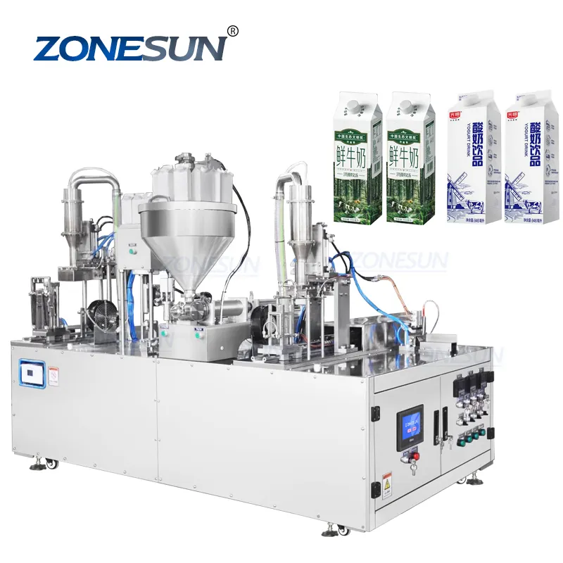 ZONESUN ZS-GTC1000 Milk Juice Beverage Gable Top Carton Filling Packaging Machine Semi Automatic