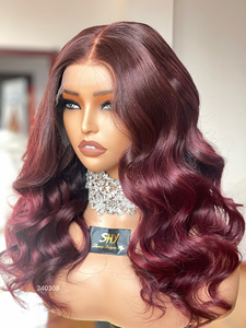 High Quality Virgin Red Color Glueless Lace Front Wig Natural Human Transparent High Density Middle Part <b>Body</b> <b>Wave</b> for Women - Product Image 2