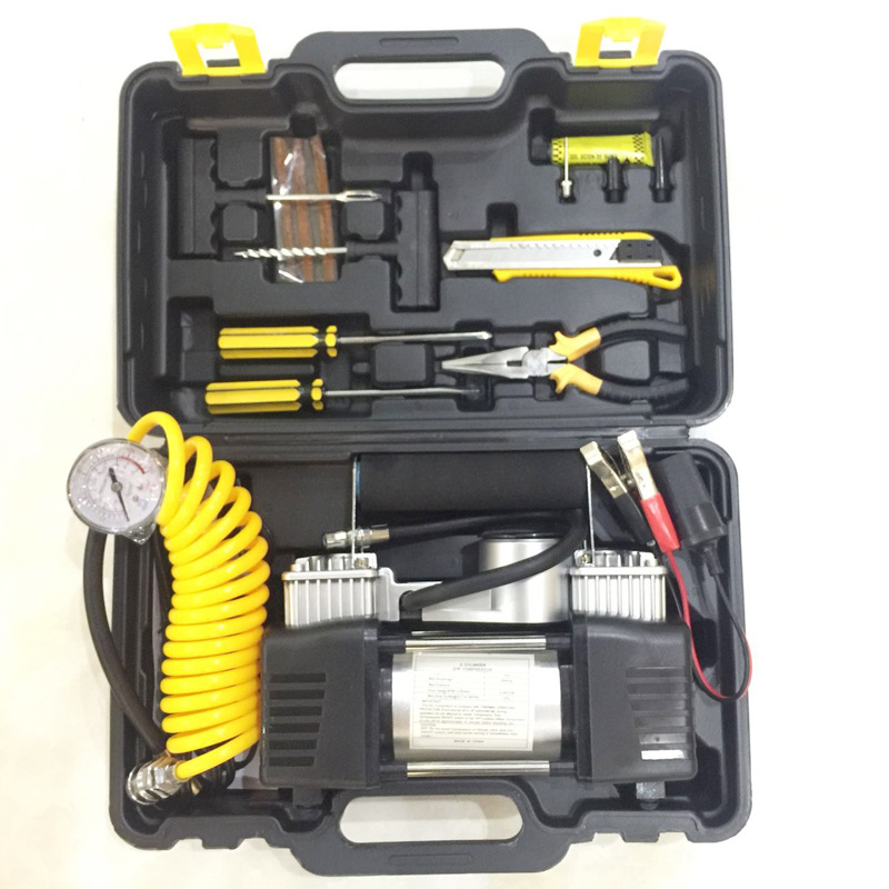 Портативный воздушный компрессор для автомобильных шин, надувной насос для шин, ящик для инструментов, 12 В