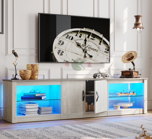 Mobile <span class=keywords><strong>TV</strong></span> Moderno per Televisori da 70-75 <span class=keywords><strong>Pollici</strong></span> con Ripiani in Vetro e Armadietti, Grande Centro di Intrattenimento - Product Image 2