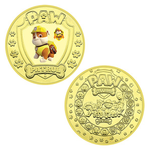 Vente en gros de 5 pièces de monnaie rondes en métal moulé sous pression, plaquées or 24 carats, sur le thème de l'anime américain PAW Patrol - Product Image 6