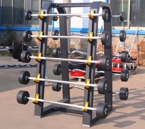 Set di bilancieri dritti e curvi in gomma PU PVC con supporto fisso per bilancieri, per palestra e fitness, per sollevamento pesi da 20 kg a 50 kg - Product Image 3