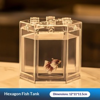 Mini aquarium pour poissons Beta, petit aquarium en acrylique transparent, blocs de construction en plastique pour bureau, aquarium Beta avec lumière pour bureau