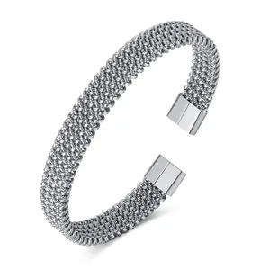 316L Edelstahl offenes Manschettenarmband einfarbiges Armreif hochwertig Draht Silber Manschettenarmband