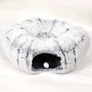 Hot Seller Winter Lange Bont Kat Nest Kat <span class=keywords><strong>Tunnel</strong></span> Pluche Warm Huisdier Nest Opvouwbare Rits Splicing 2-In-1 Kat Kanaal Met Hangende Bal - Product Image 3