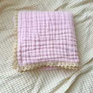 100% Cotton 6 Layers Lace <strong>Toddler</strong> Baby Blanket Tassel Trim Muslin Swaddle Baby <strong>Bedding</strong> - Product Image 6