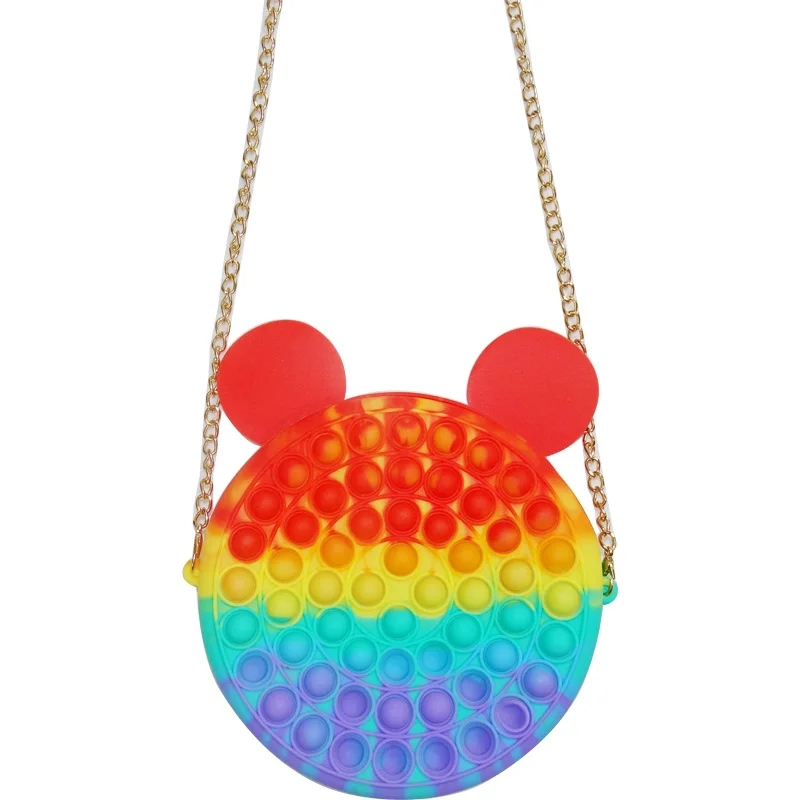 new gift shoulder silicone woman sling push zip hand zipper coin purse ear cross body toy it fidget popit bag with chain