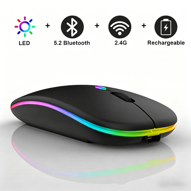 2.4G Wireless RGB Mouse Rechargeable Ergonomic Right Hand Vertical Gaming Mouse Slim USB Computer Mice for Laptop Desktop PC