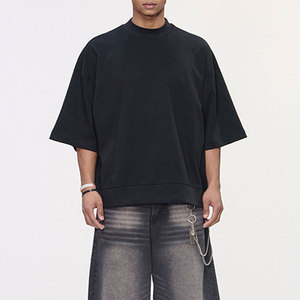 Oversized T-Shirt Heavyweight 100% Cotton Mock Neck <b>Drop</b> Shoulder <b>Box</b> Fit Casual Men's T-Shirt - Product Image 2