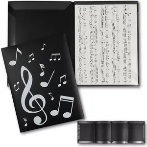 4 taraflı ceplere yayılmış müzik sayfaları için özelleştirilmiş PP plastik siyah müzik klasörü