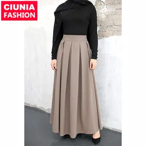 2195 # איכות גבוהה גבירותיי חצאית חדש אופנה סגנון נשים שמלות מקרית רגיל מוצק צבע אלגנטי מקסי האסלאמי דובאי ארוך חצאיות
