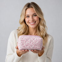 Sac cosmétique matelassé personnalisé avec logo, 23x11x11CM, trousse de maquillage, sac de toilette de voyage à imprimé floral tendance